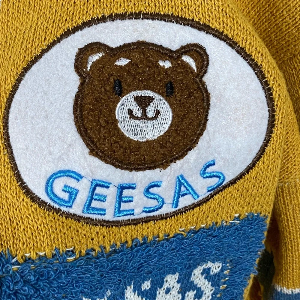 AELFRIC EDEN Unisex Varsity Letterman Sweater Cardigan Patchwork Yellow Gold M - Picture 9 of 12